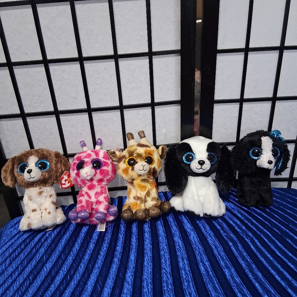 Set of 5 Colorful Plush Toys. Ty Beanie
